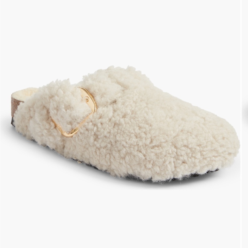 Birkenstock Boston Shearling Teddy Clogs Big Gold Buckle